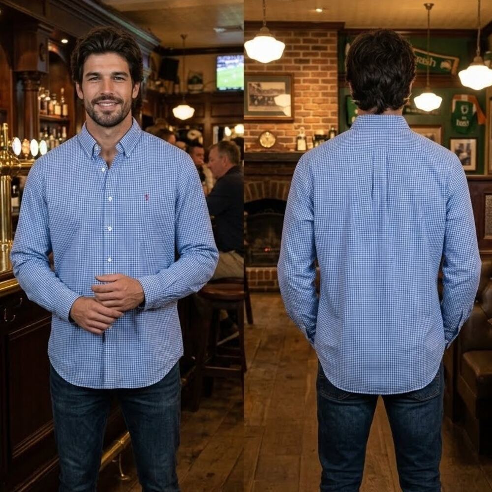 Ralph Lauren Polo Classic Fit Long Sleeve Button Blue & White Shirt XL 52” Chest